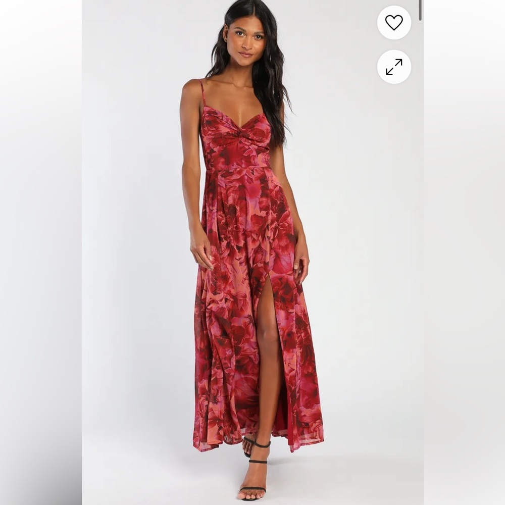Lulu's Red Sleeveless Maxi Dress with Sweetheart Neckline
